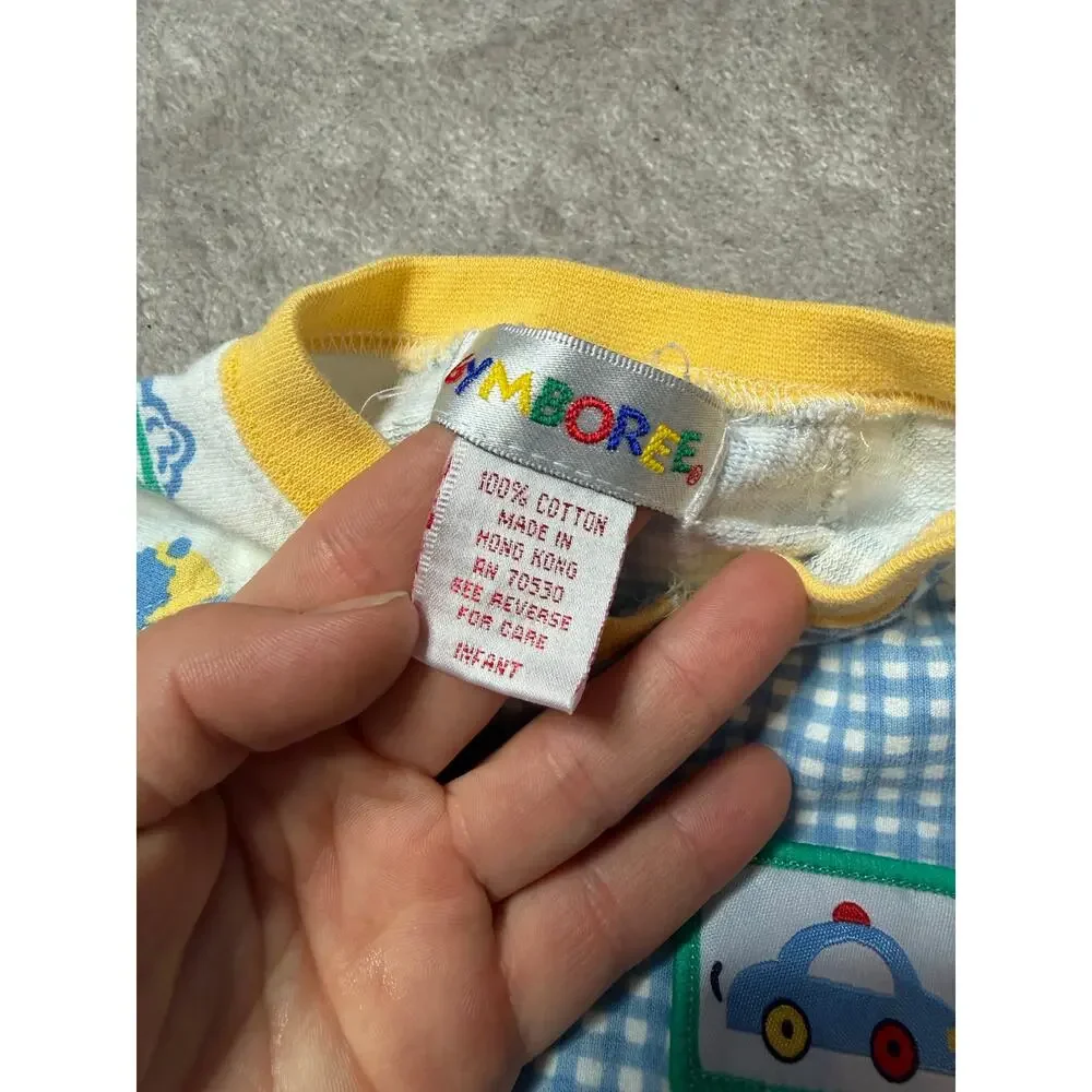 Vintage Rainbow Gymboree Infant Boys Blue Green Plaid Trucks One Piece 6-12 mo